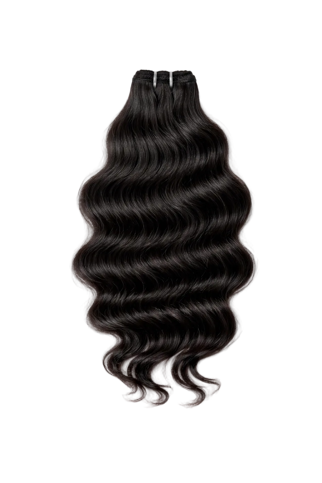 Black hair extensions with loose waves on a white background
